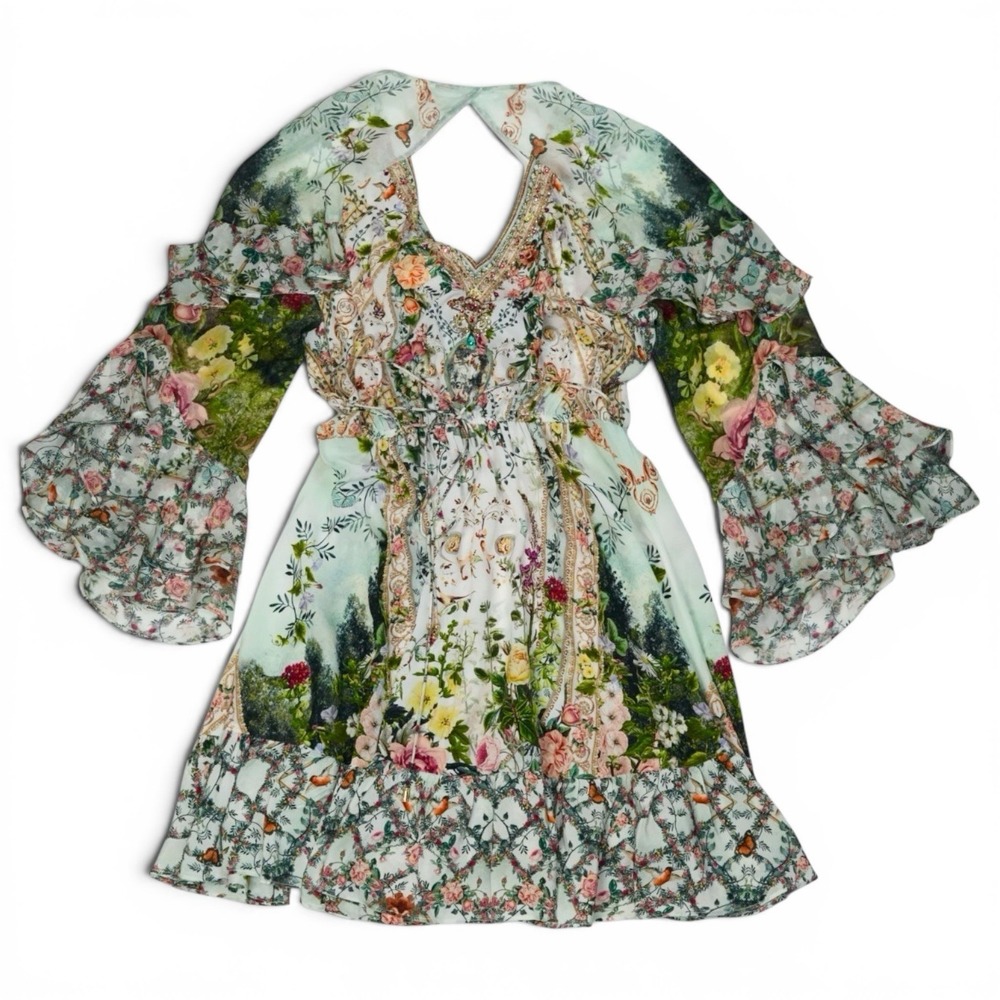 CAMILLA Renaissance Romance Embellished 100% Silk Wrap Mini Dress NWT L - Picture 9 of 14
